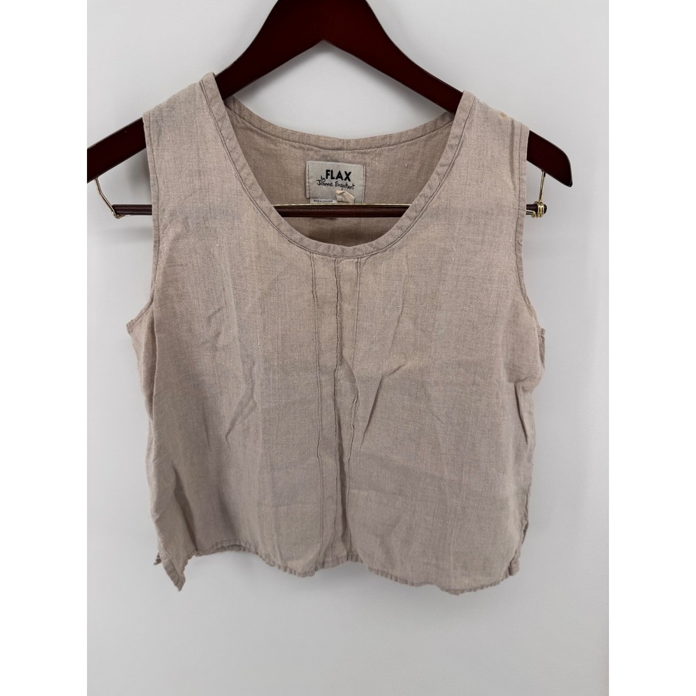 FLAX by Jeanne Engelhart 100% Linen Sleeveless Tank Top Oatmeal Beige Sm Petite